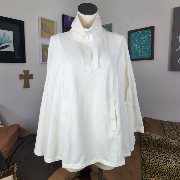 zuda Sweaters - zuda Women's Top Funnel Neck Knit Poncho Ivory XS / S